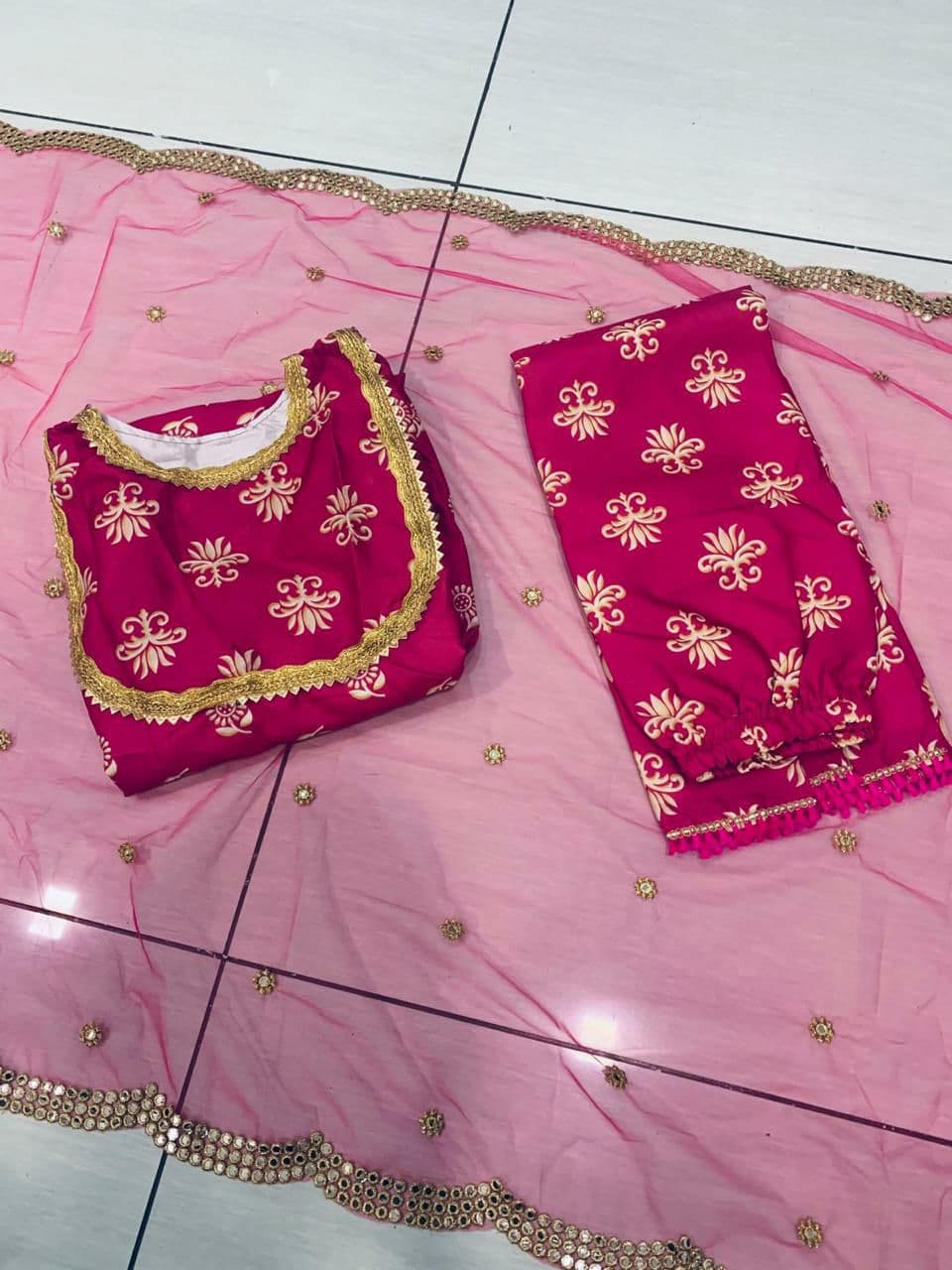 Rani Pink Sharara Suit In Crape With Digital Print
