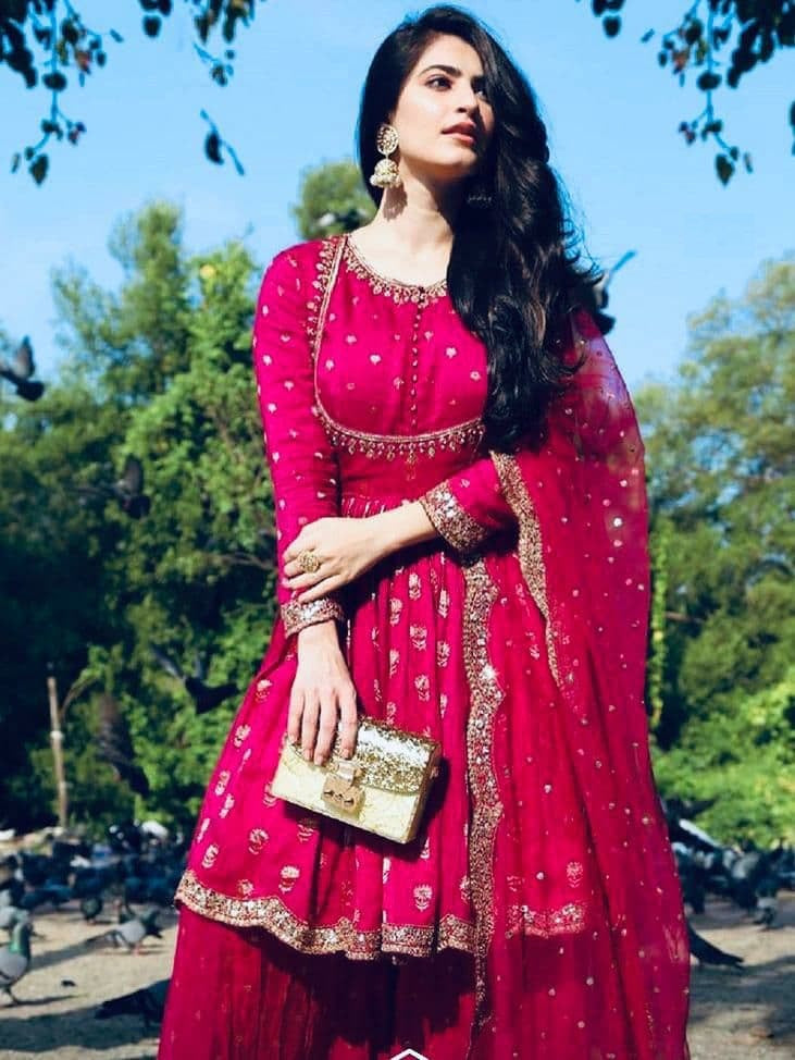 Rani Pink Sharara Suit In Crape With Digital Print