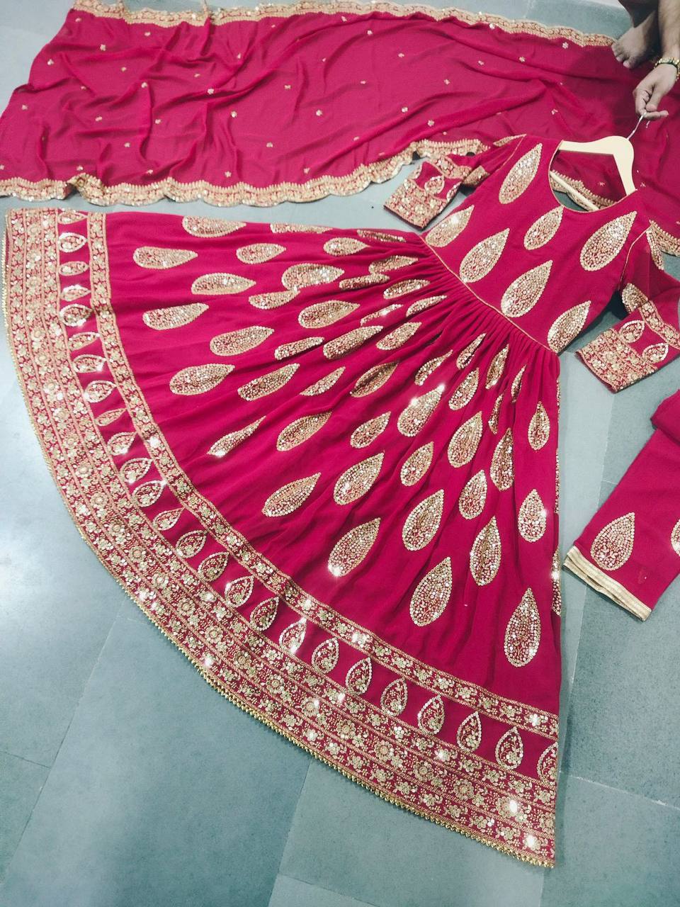 Rani Pink Salwar Suit In Faux Georgette With 5 MM Sequence Work