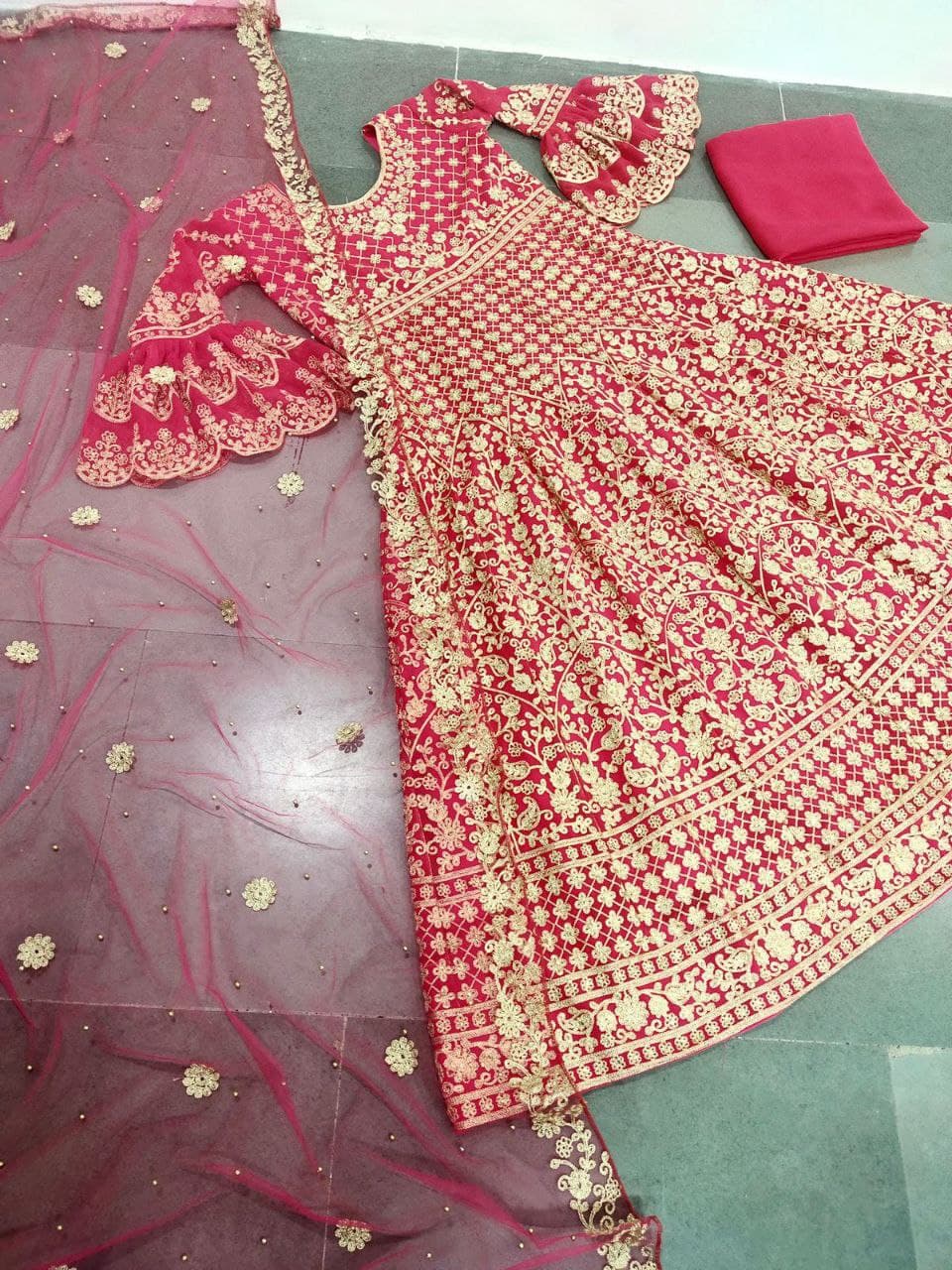 Rani Pink Salwar Suit In Faux Georgette With Embroidery Work