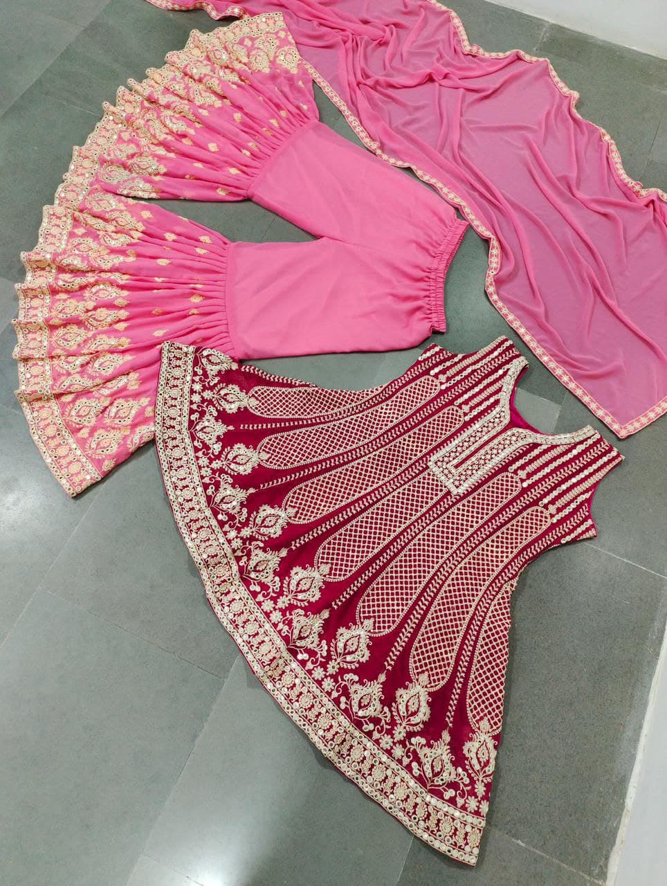 Rani Pink Salwar Suit In Faux Georgette With Heavy Embroidery Work
