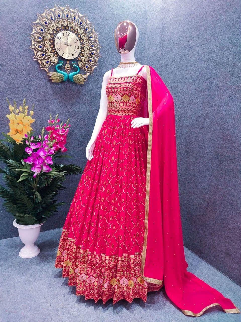 Rani Pink Salwar Suit In Fox Georgette With Embroidery Work