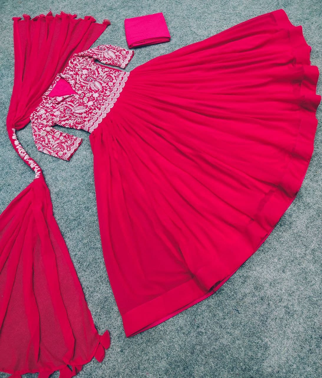 Rani Pink Salwar Suit In Fox Georgette With Embroidery Work