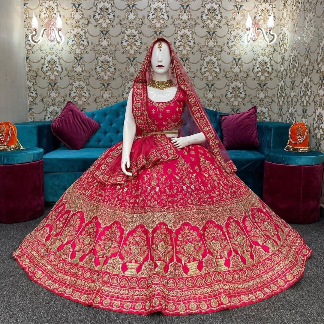 Rani Pink Lehenga Choli In Fox Georgette With Embroidery Work