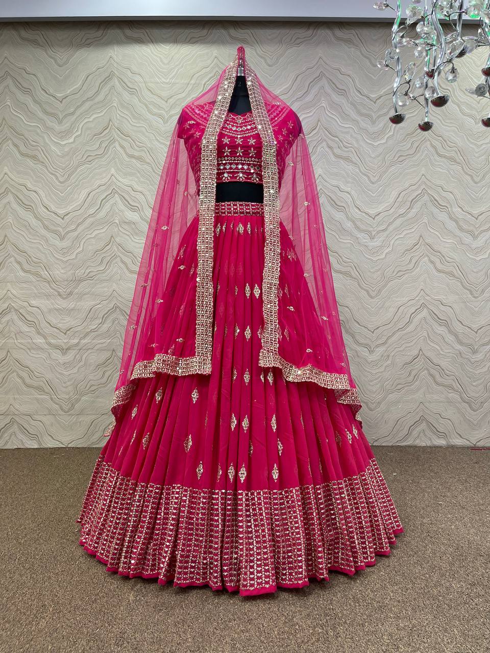 Rani Pink Lehenga Choli In Fox Georgette With Embroidery Work