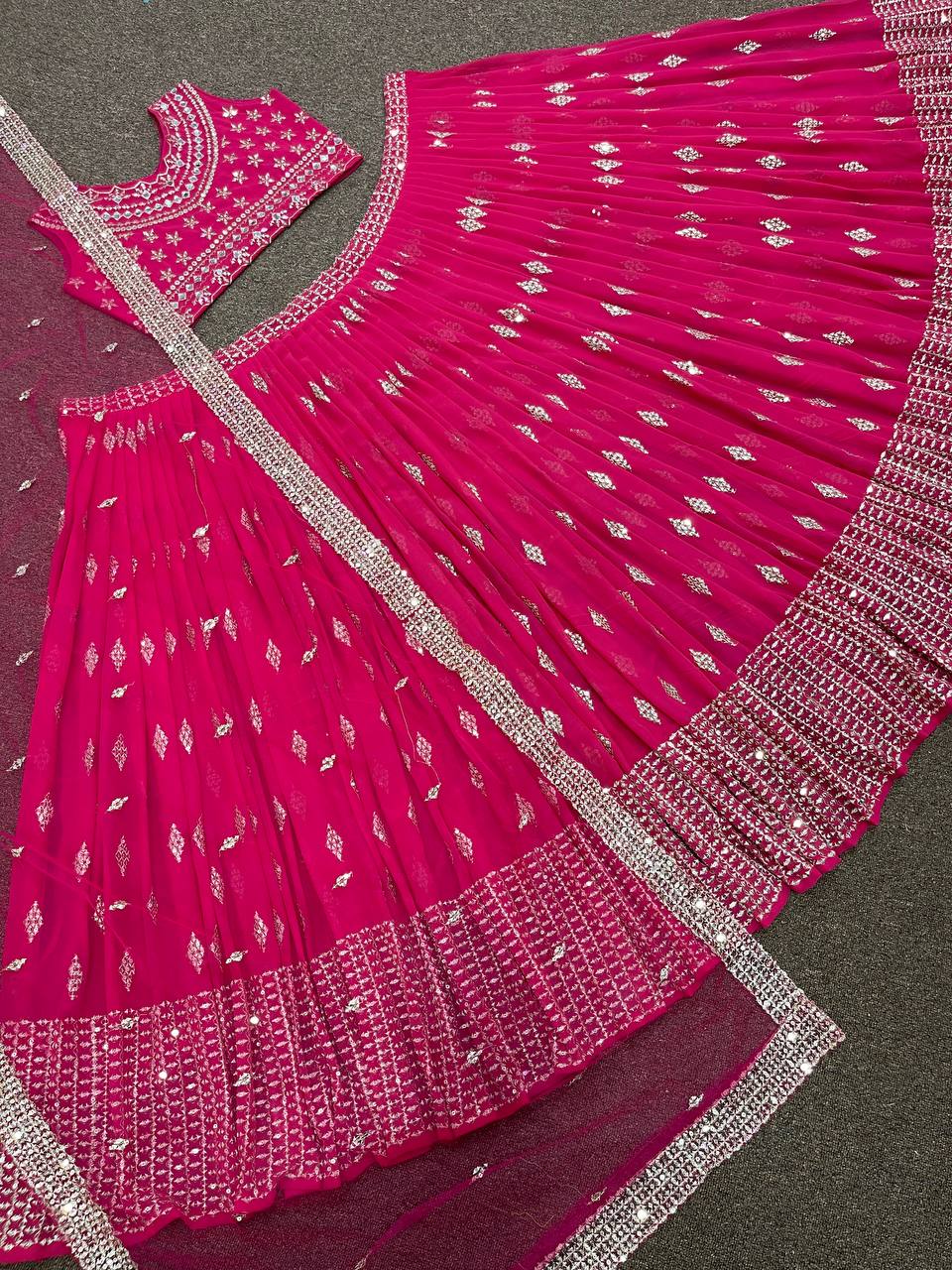 Rani Pink Lehenga Choli In Fox Georgette With Embroidery Work