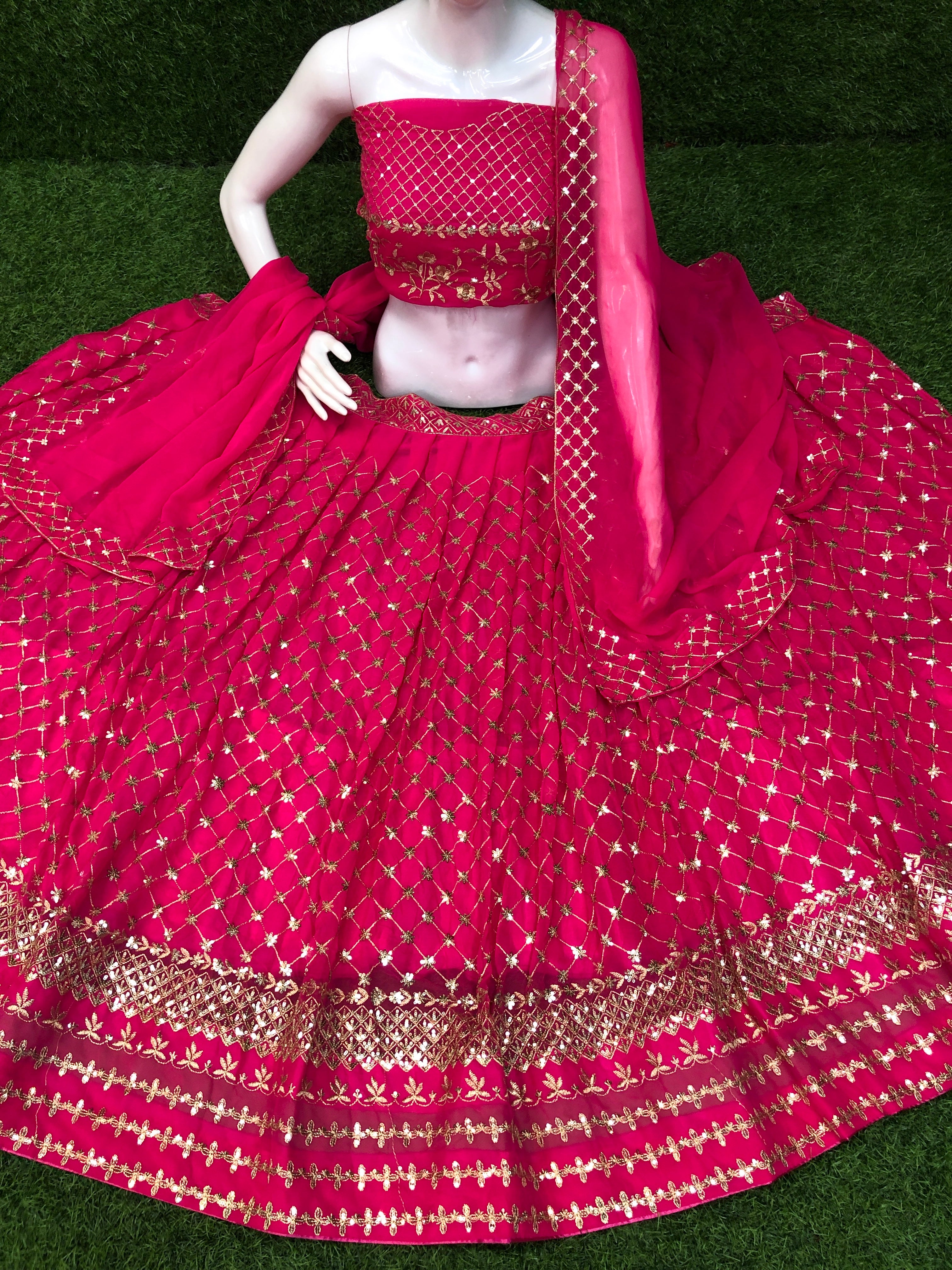 Rani Pink Lehenga Choli In Georgette Bember With Sequence Work