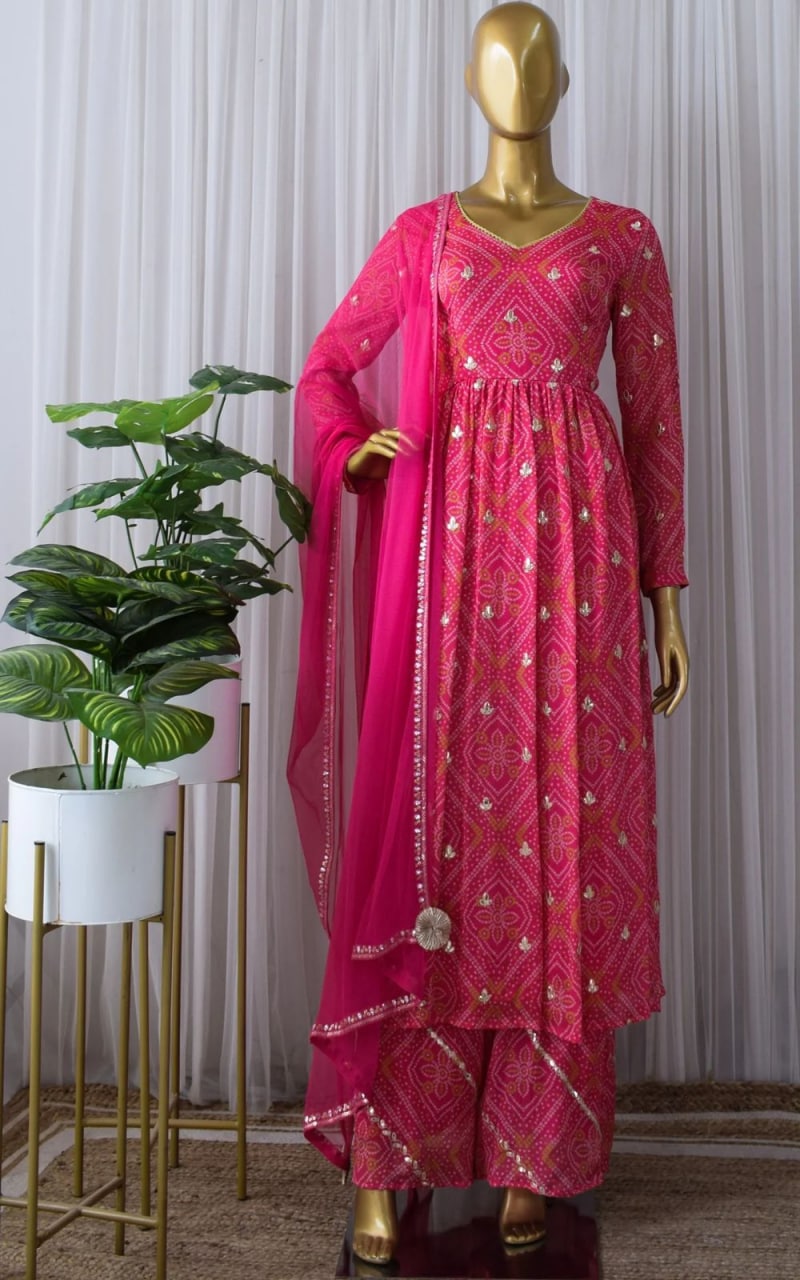 Rani Pink Anarkali Suit In Georgette Silk With Embroidery Work