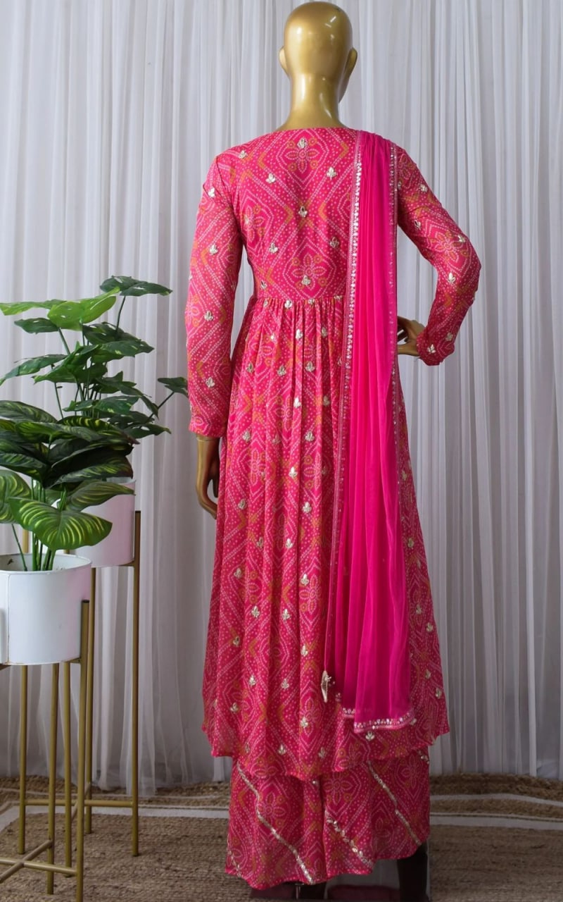 Rani Pink Anarkali Suit In Georgette Silk With Embroidery Work