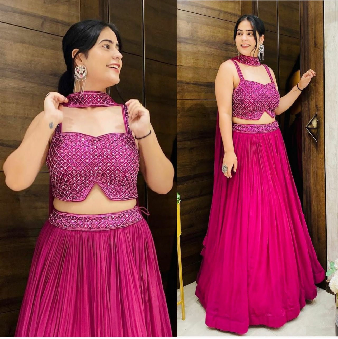 Rani Pink Lehenga Choli In Georgette Silk