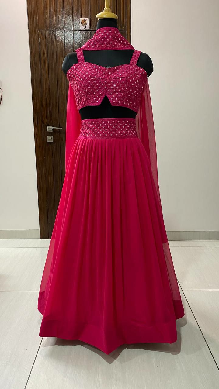 Rani Pink Lehenga Choli In Georgette Silk