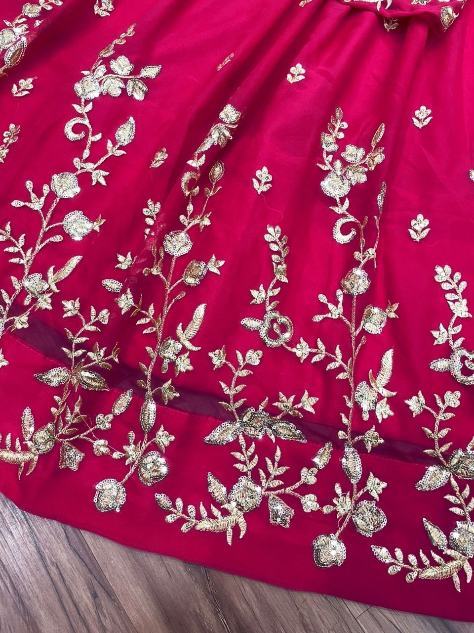 Rani Pink Lehenga Choli In Georgette Silk With Sequence Embroidery Work