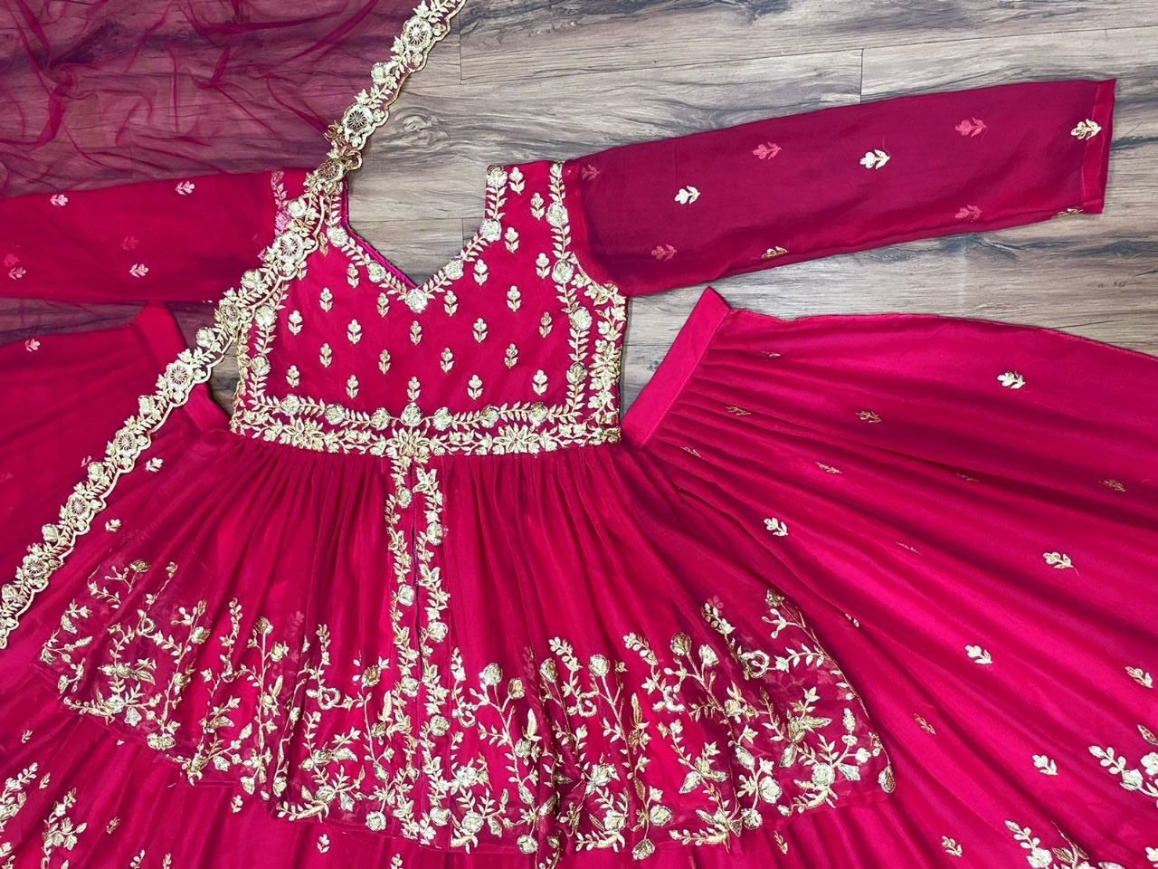 Rani Pink Lehenga Choli In Georgette Silk With Sequence Embroidery Work