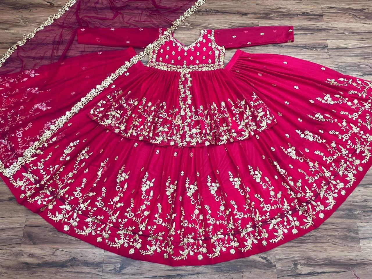 Rani Pink Lehenga Choli In Georgette Silk With Sequence Embroidery Work