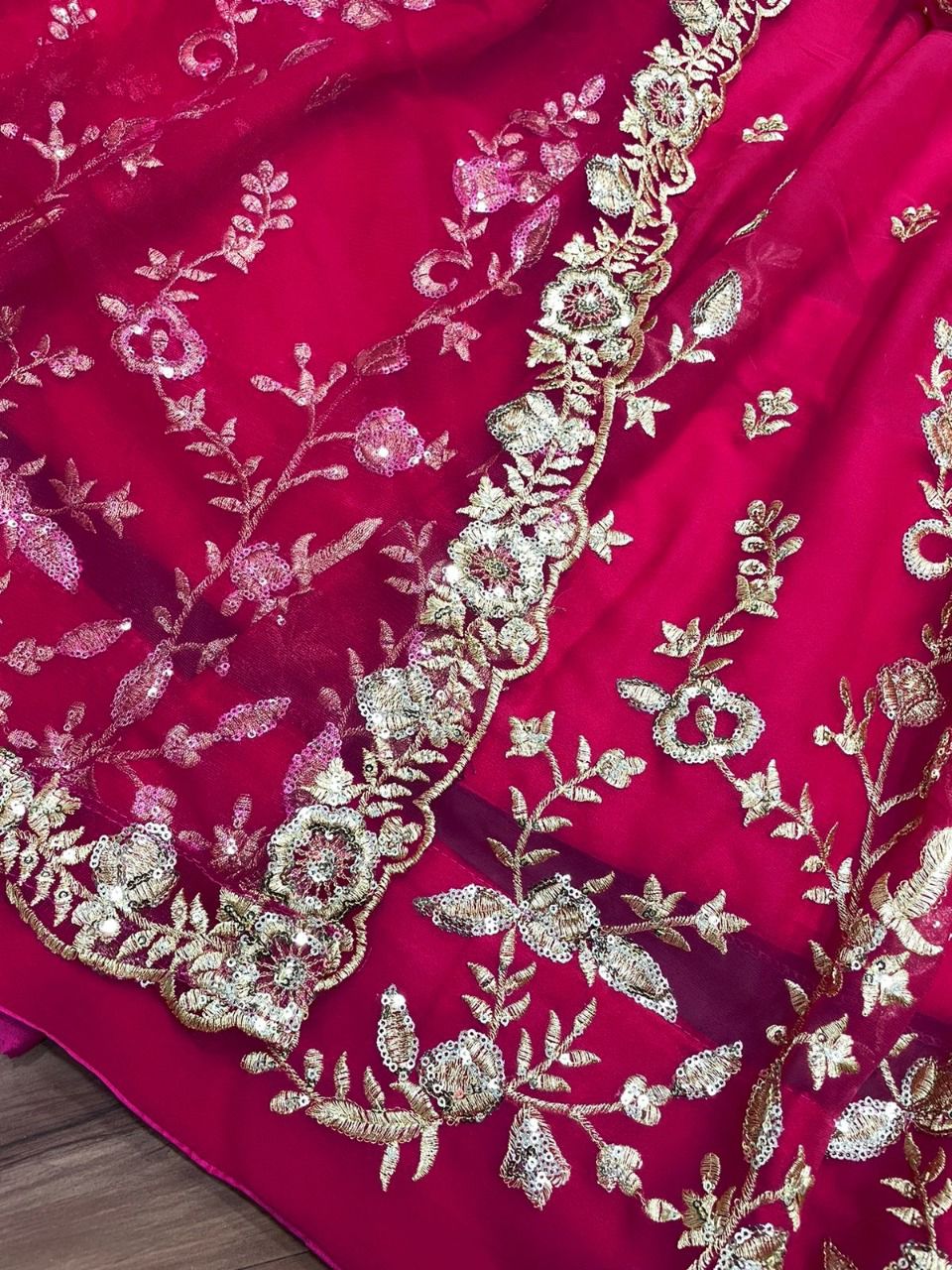 Rani Pink Lehenga Choli In Georgette Silk With Sequence Embroidery Work