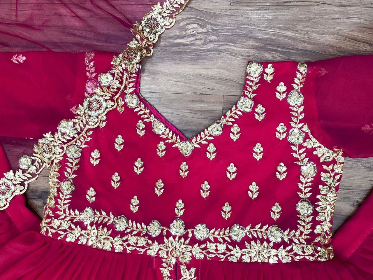 Rani Pink Lehenga Choli In Georgette Silk With Sequence Embroidery Work