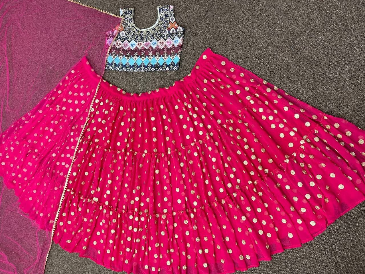 Rani Pink Lehenga Choli In Fox Georgette Silk With Embroidery Work