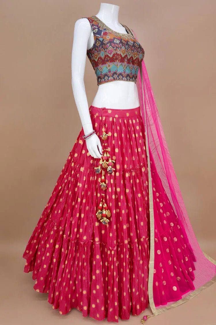 Rani Pink Lehenga Choli In Fox Georgette Silk With Embroidery Work