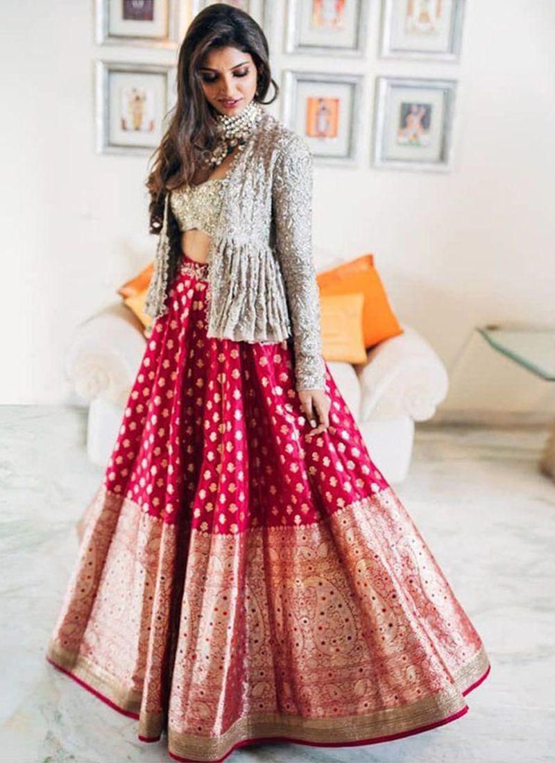 Rani Pink Lehenga Choli In Heavy Golden Gotta With Digital Print