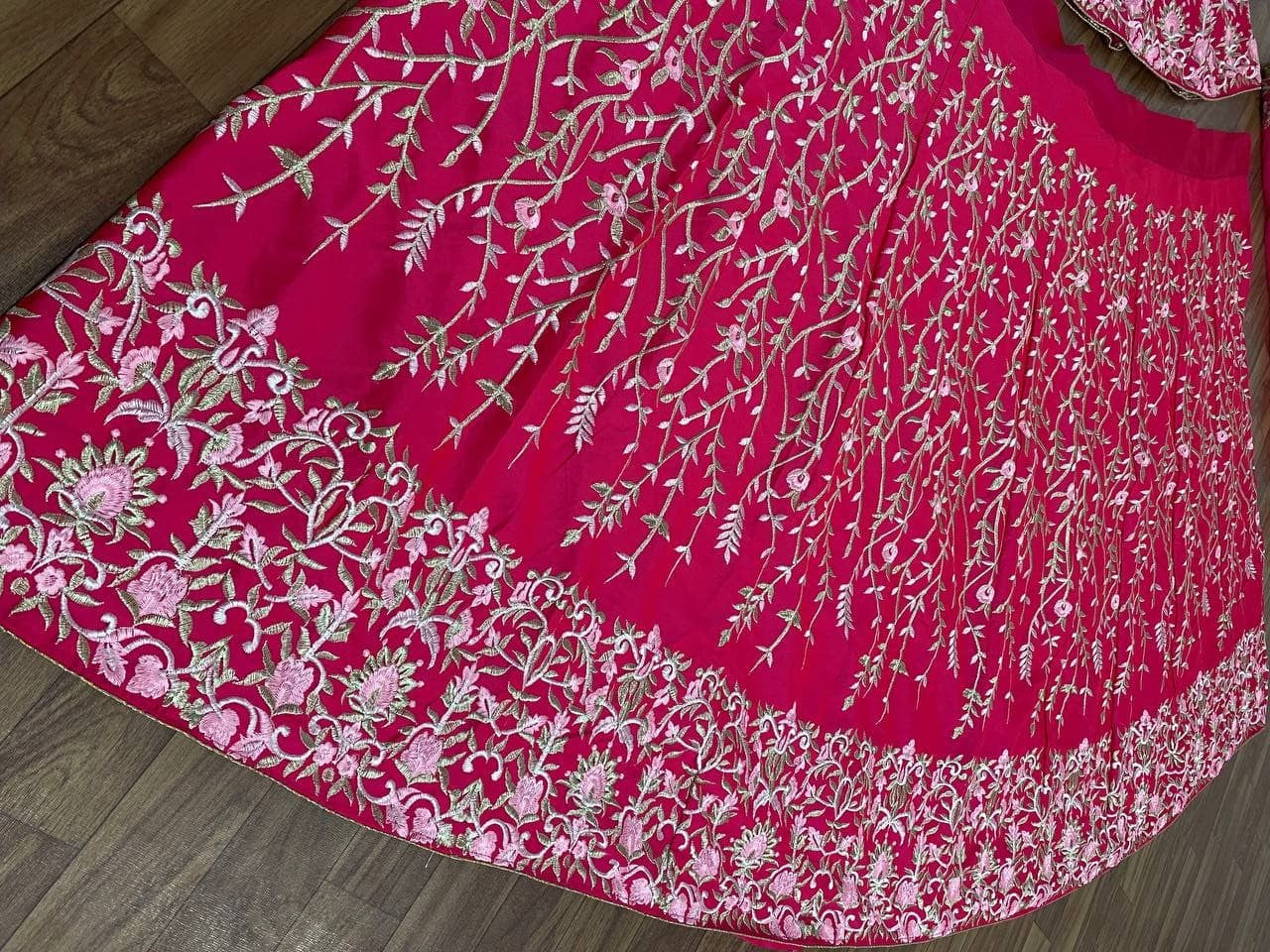 Rani Pink Lehenga Choli In Malai Satin Silk With Multi Needle Work