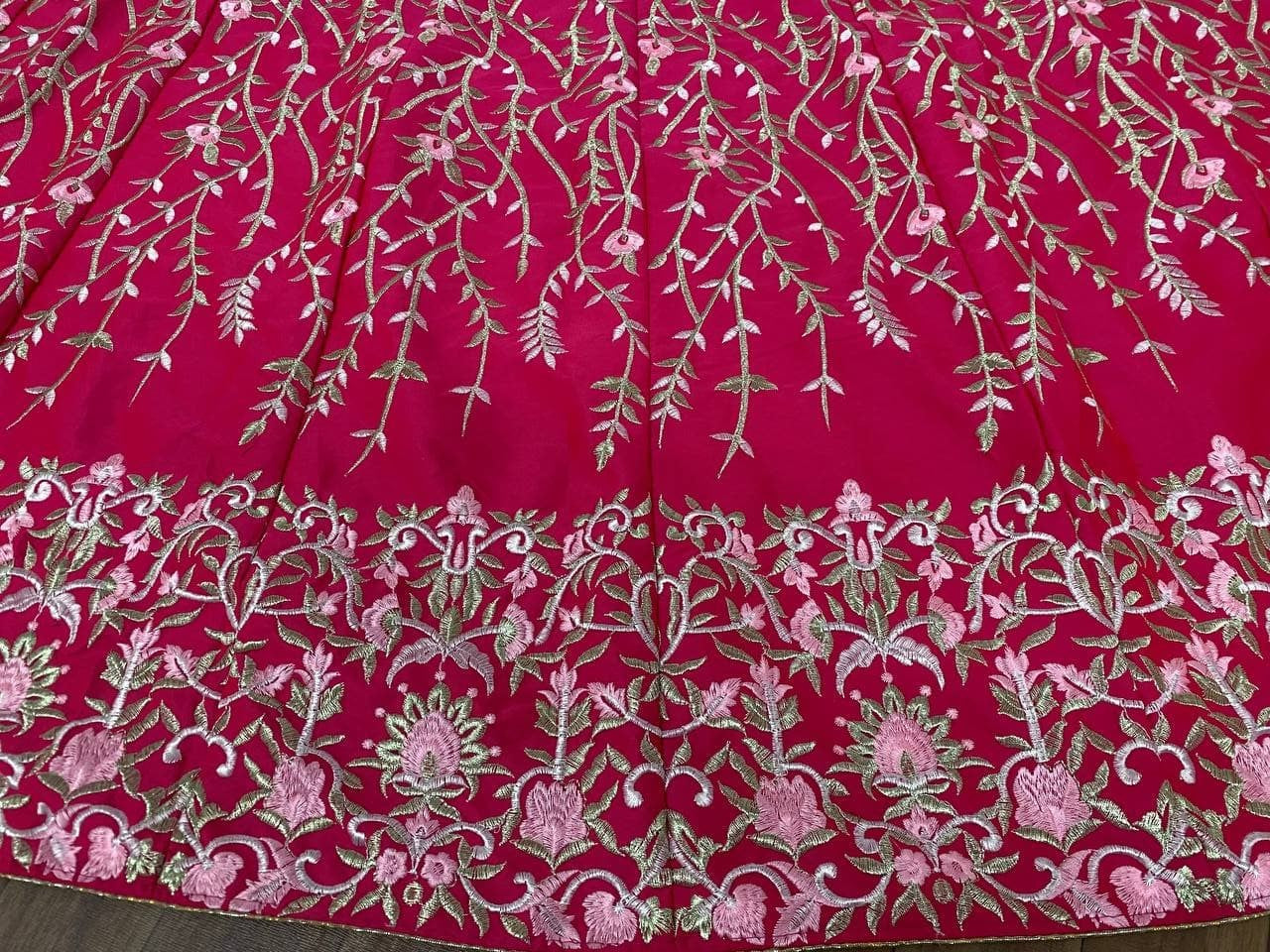 Rani Pink Lehenga Choli In Malai Satin Silk With Multi Needle Work