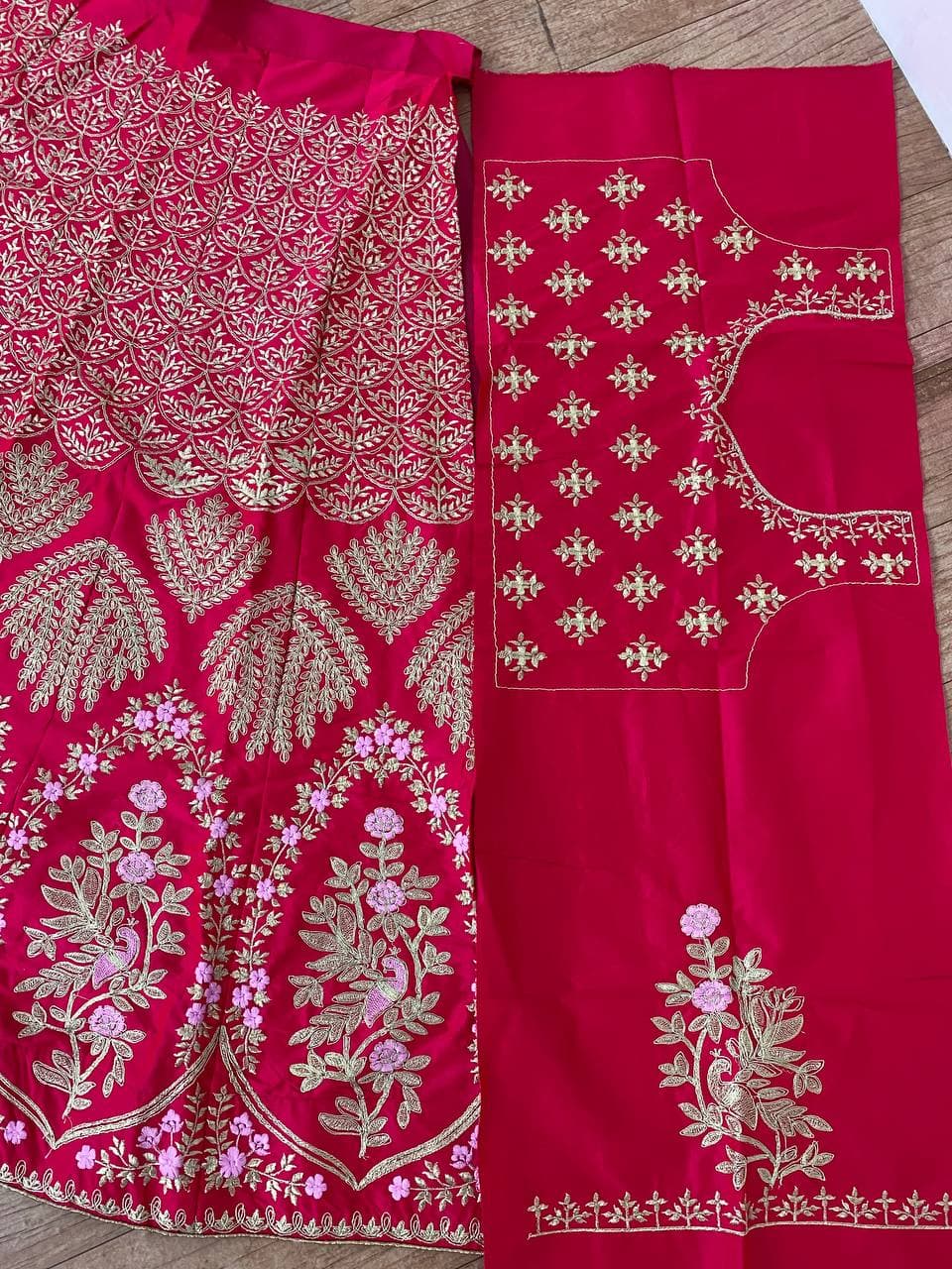 Rani Pink Lehenga Choli In Malai Satin With Cording Work