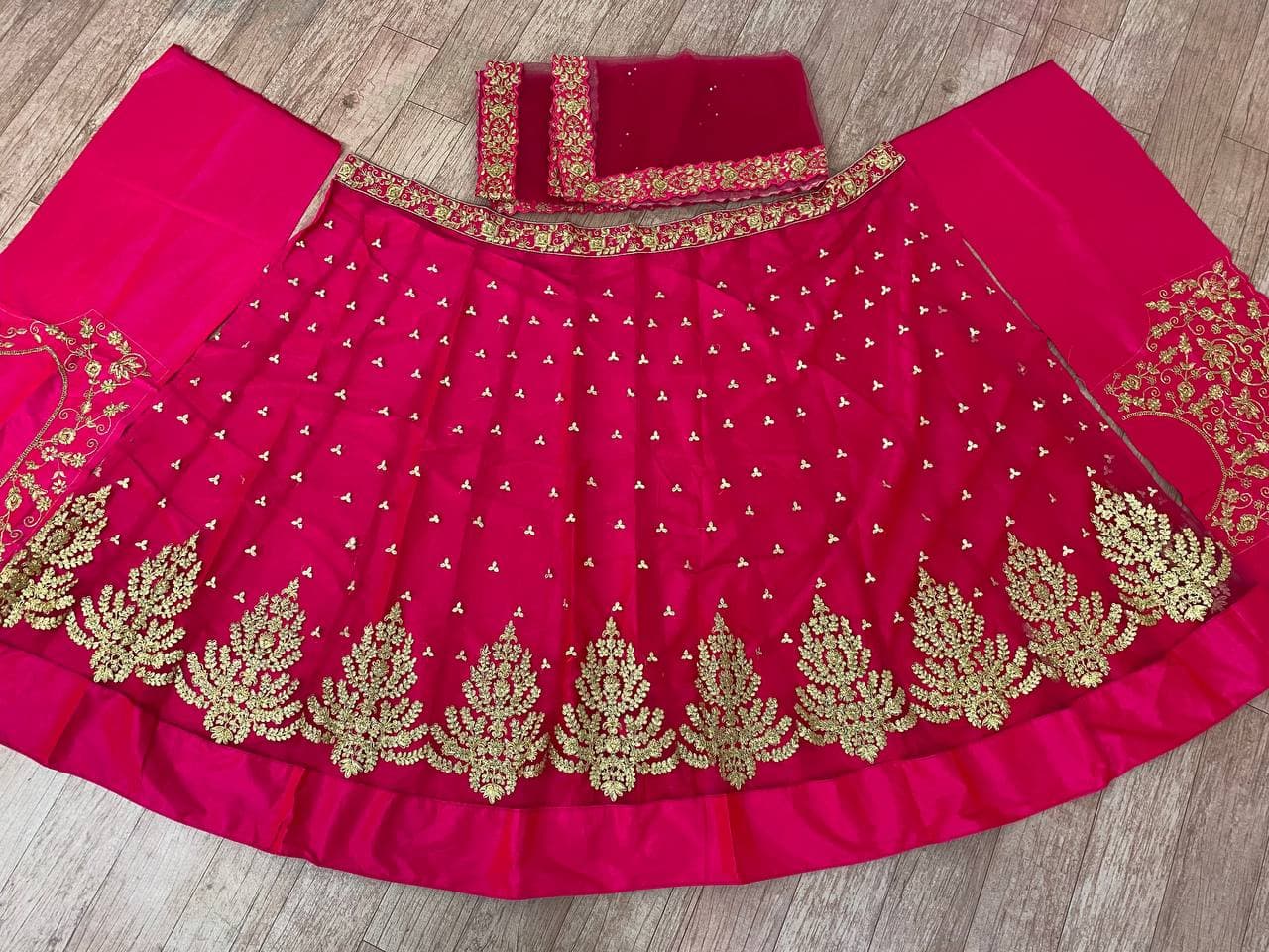 Rani Pink Lehenga Choli In Net,Silk With Embroidery Work