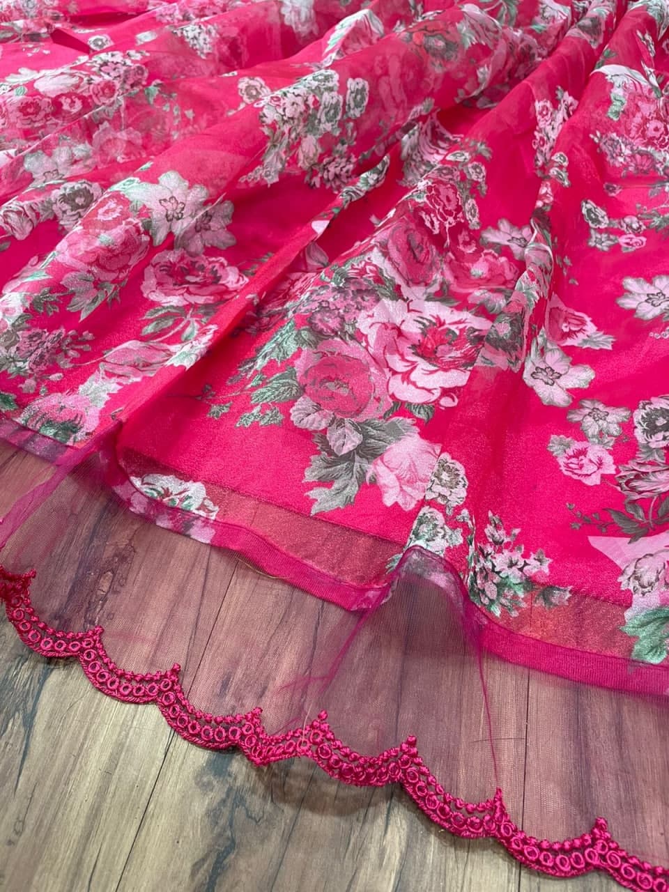 Rani Pink Lehenga Choli In Organza Silk With Digital Print