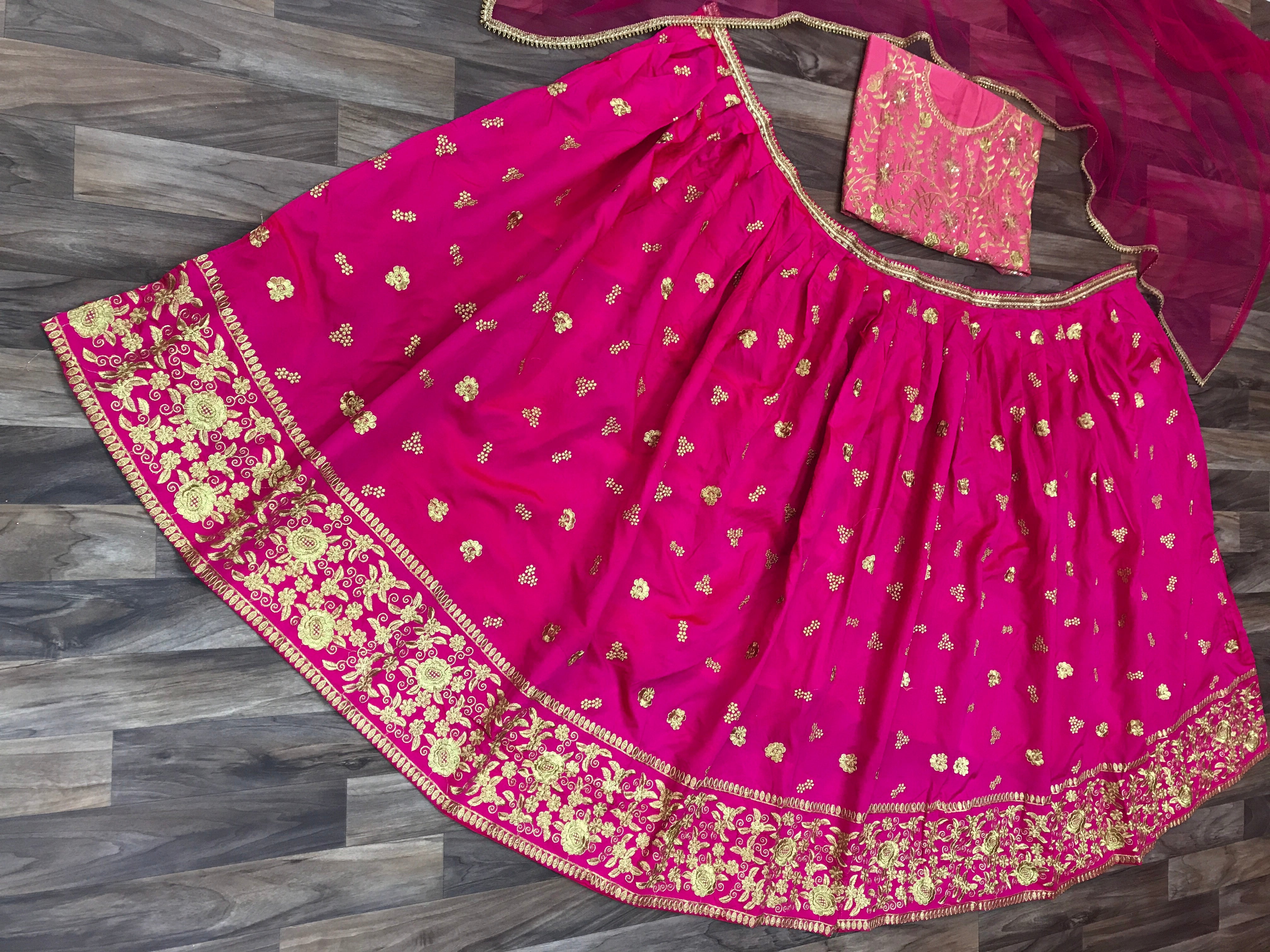 Rani Pink Lehenga Choli In Two Tone Taffeta Silk With Fancy Thread Work