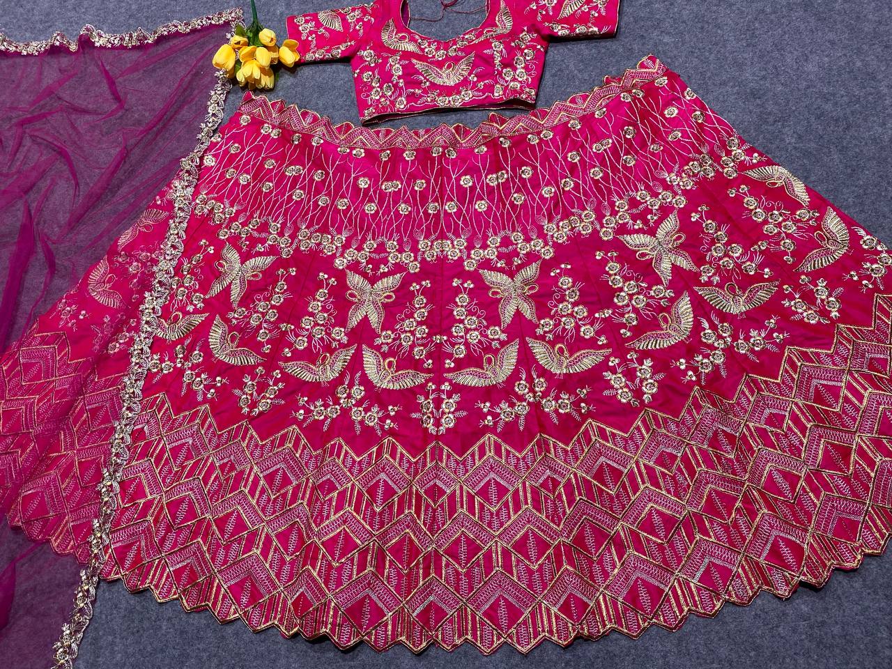 Rani Pink Lehenga Choli In Malai Satin Silk With 3 MM Sequence Work