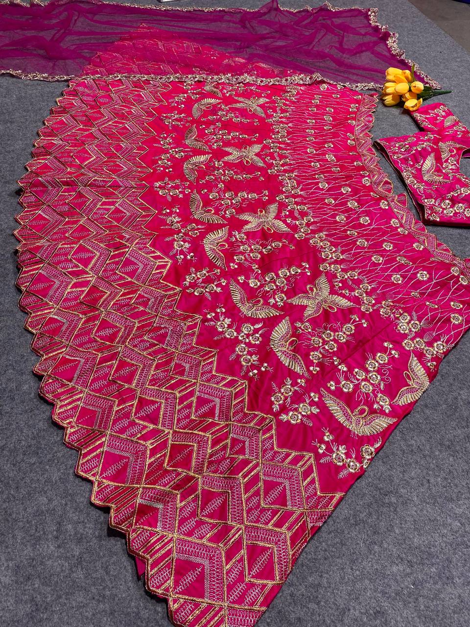 Rani Pink Lehenga Choli In Malai Satin Silk With 3 MM Sequence Work