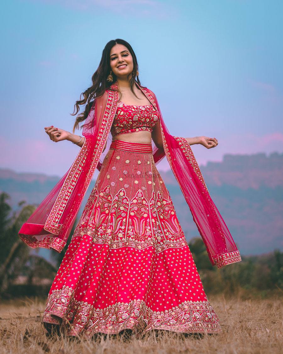 Rani Pink Lehenga Choli In Malai Satin Silk With Embroidery Work