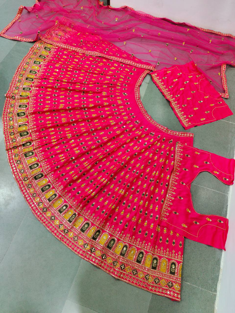 Rani Pink Lehenga Choli In Malai Satin Silk With Embroidery Work