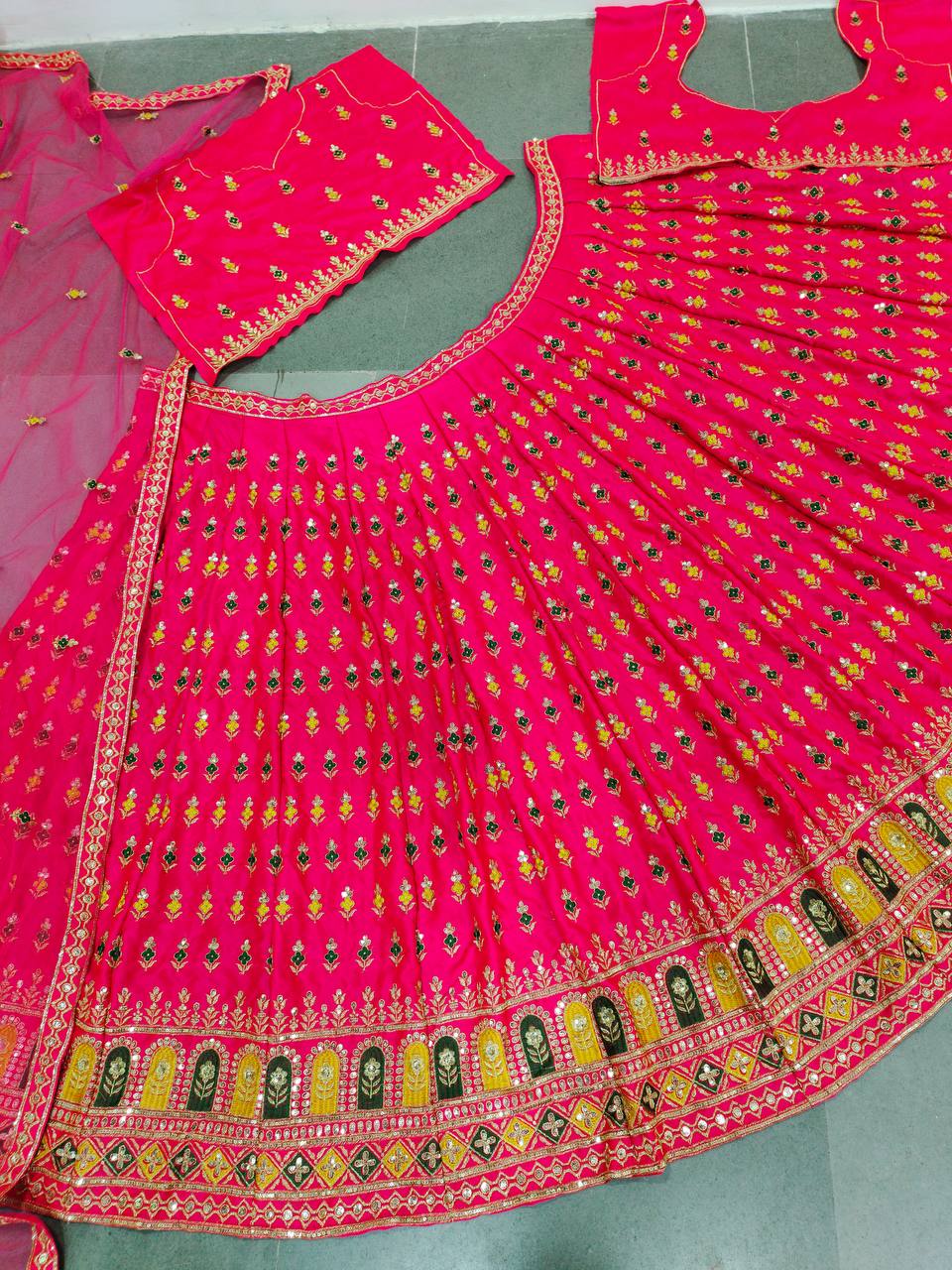 Rani Pink Lehenga Choli In Malai Satin Silk With Embroidery Work