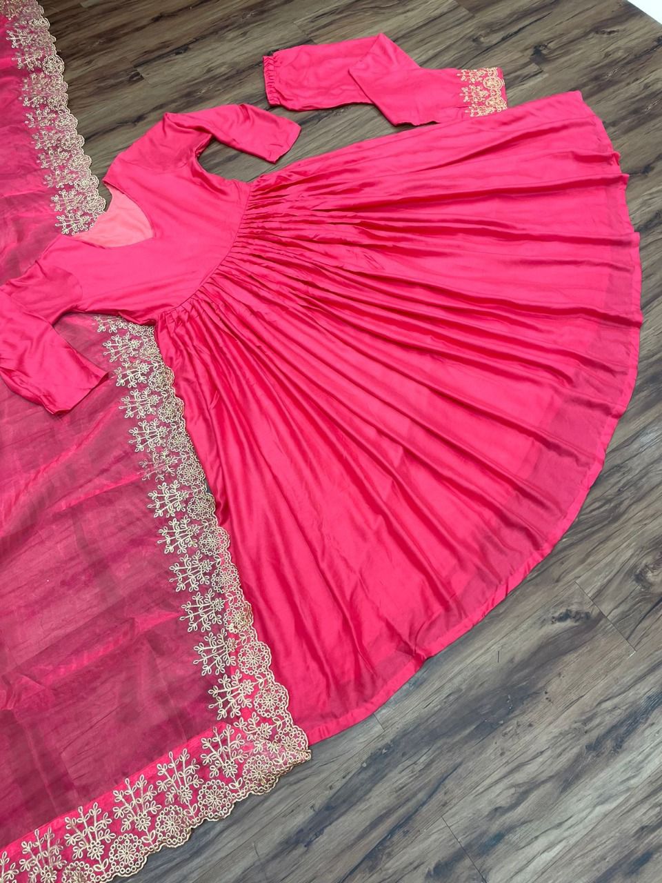 Rani Pink Maslin Cotton Festive Wear Gown