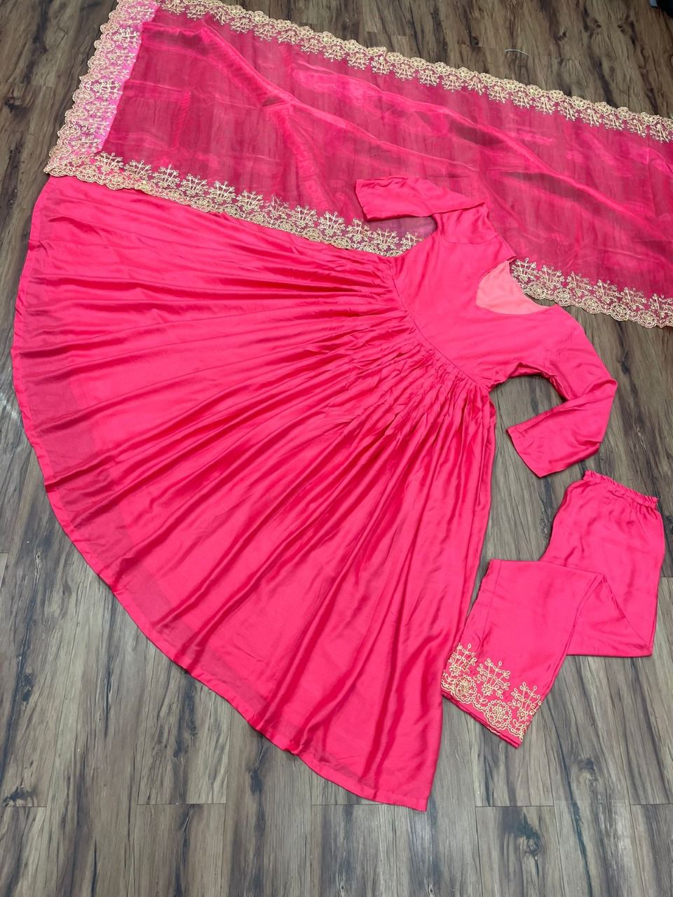 Rani Pink Maslin Cotton Festive Wear Gown