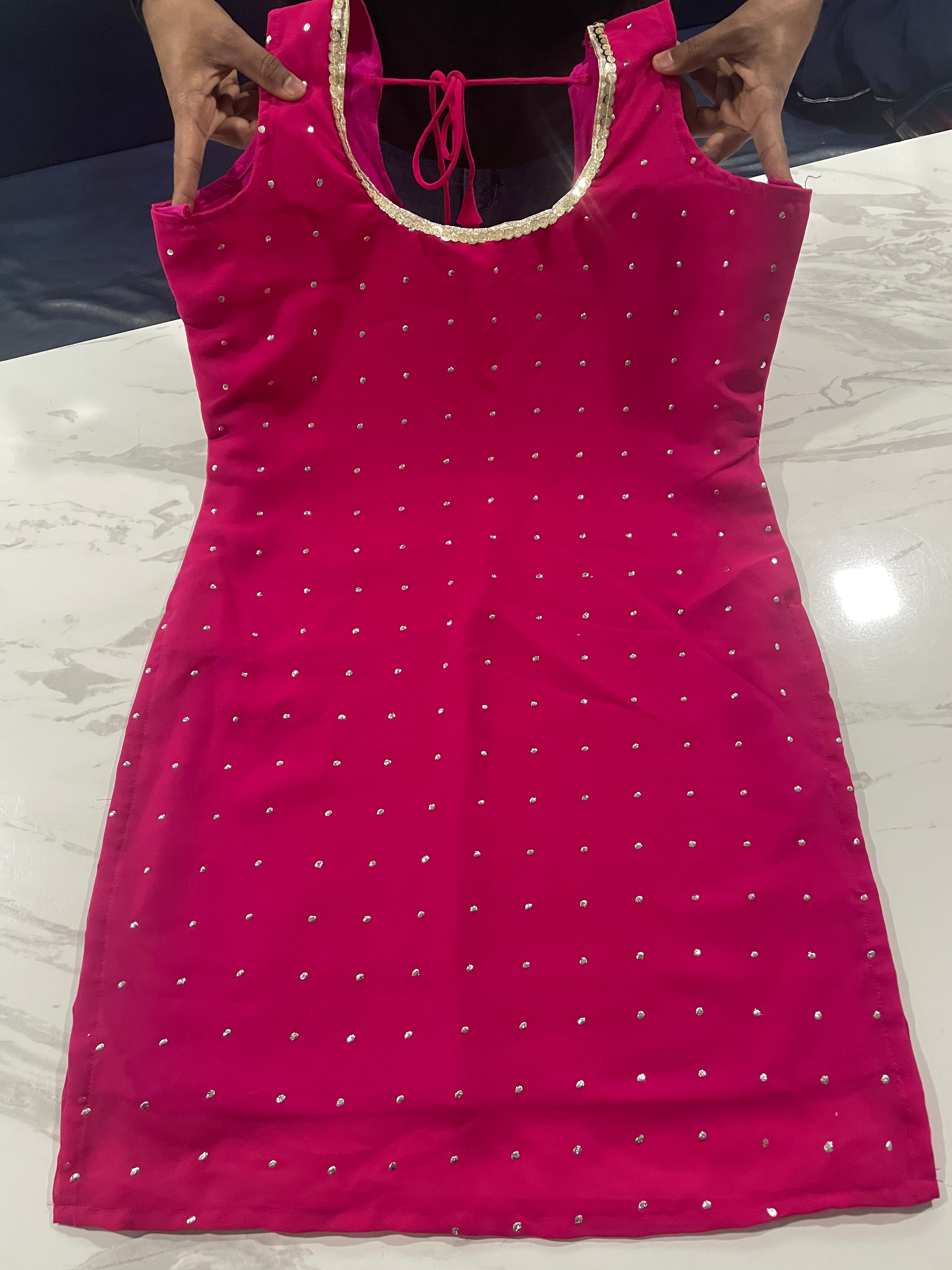 Rani Pink Salwar Suit In Georgette Silk With Mukaish Work