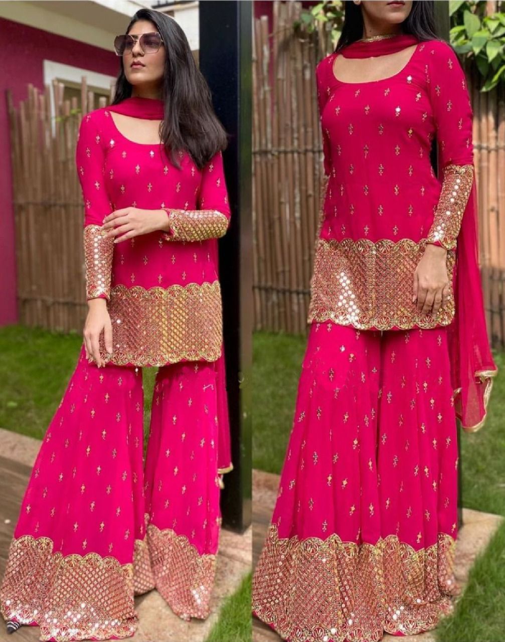Rani Pink Salwar Suit In Georgette With Sequence Embroidery Work