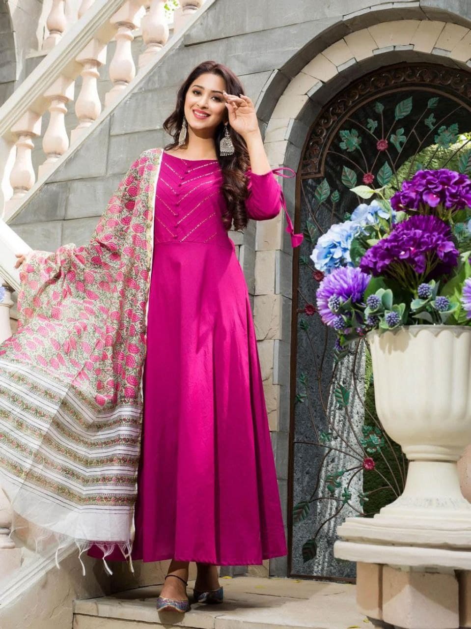 Rani Pink Salwar Suit In Poly Micro With Plain