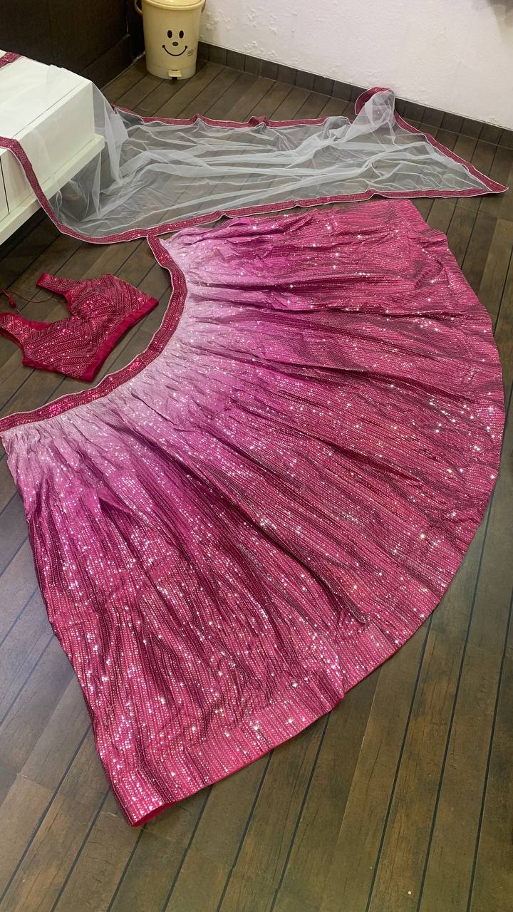 Rani Pink Lehenga Choli In Satin Silk With Sequence Work