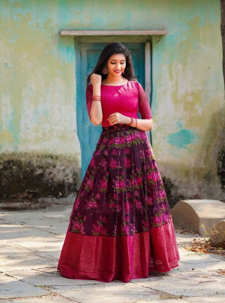 Rani Pink Gown In Soft Cotton With Digital Print