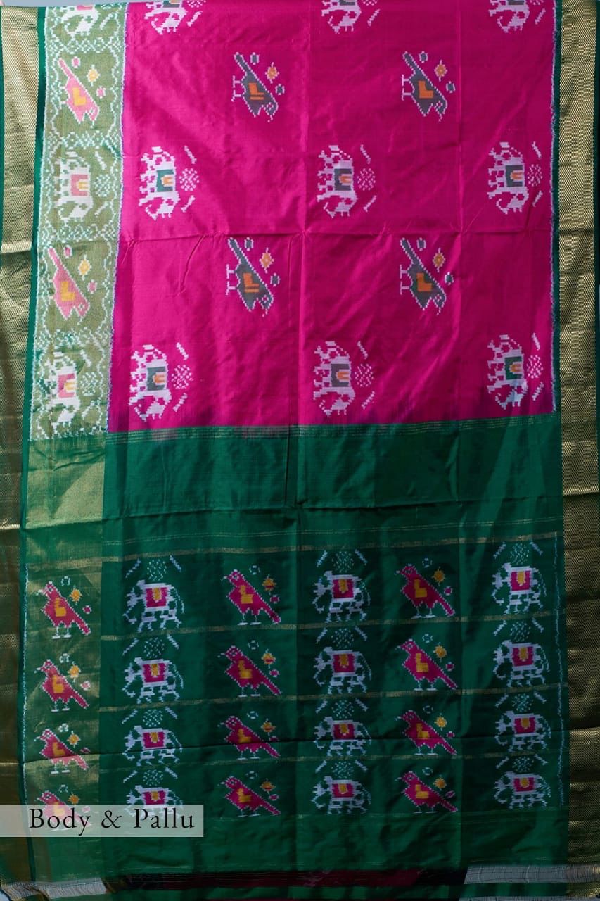 Rani Pink Saree In Soft Vichitra Silk With Digital Print