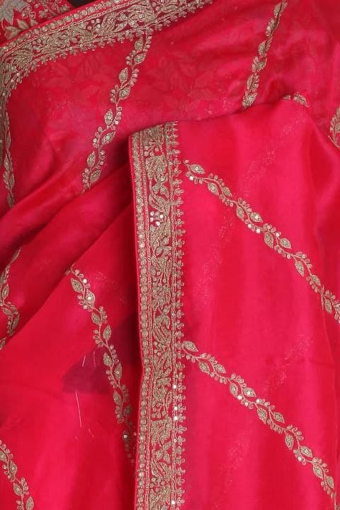 Rani Pink Saree In Susitra Silk With Thread Embroidery Work