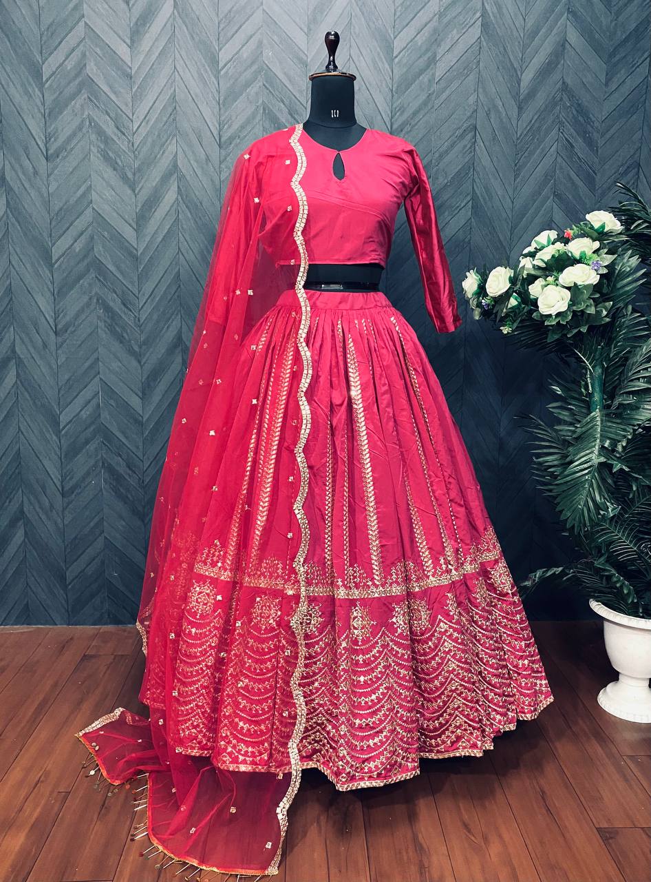 Rani Pink Lehenga Choli In Taffeta Silk With 5 MM Sequence Work