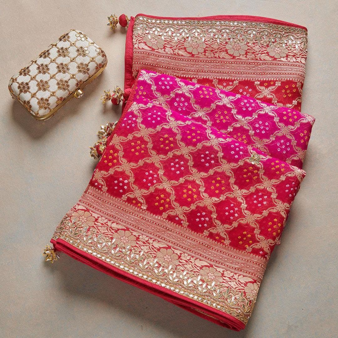 Rani Pink, Pink Saree  In Vichitra Silk With Digital Print