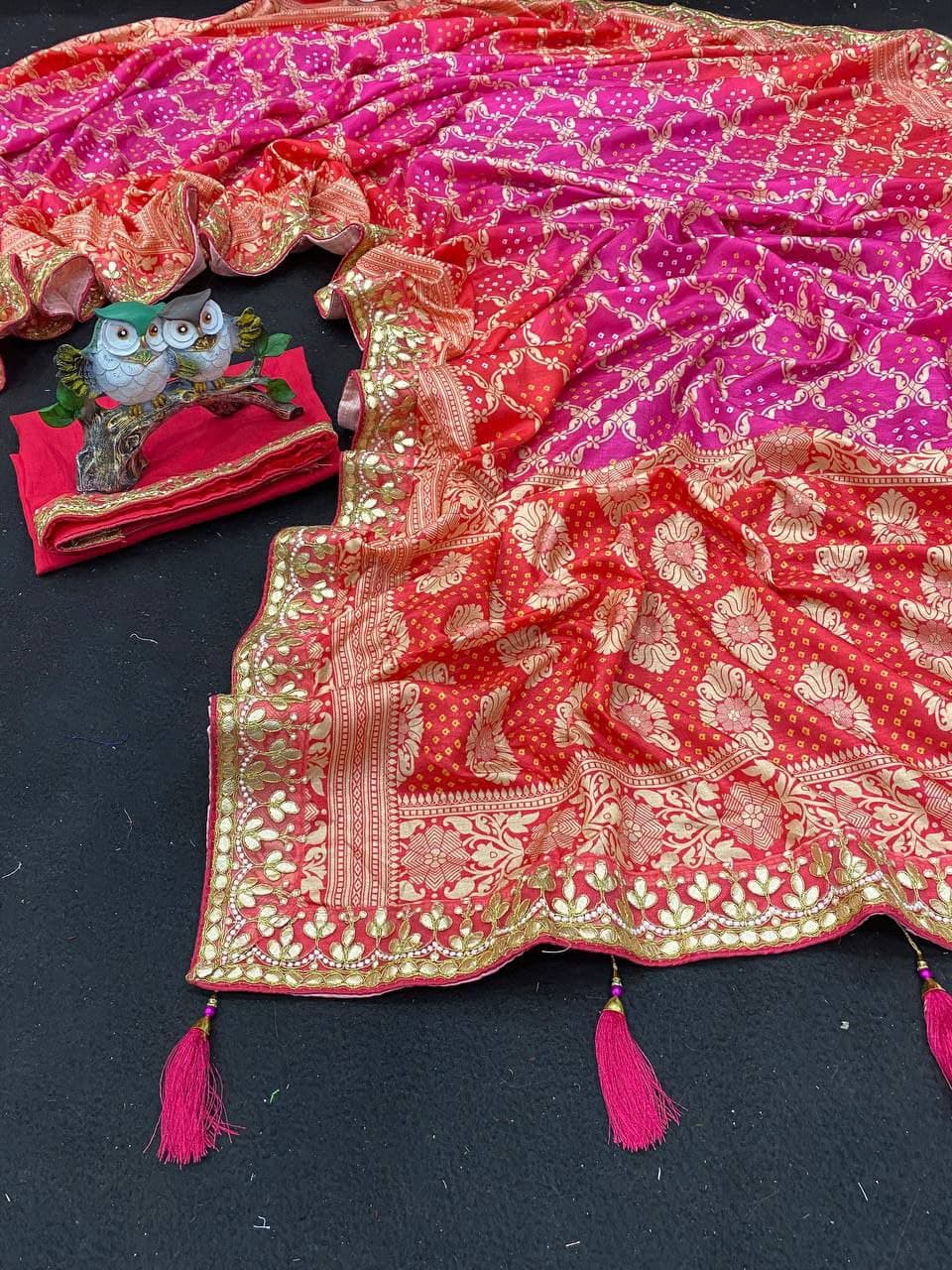 Rani Pink, Pink Saree  In Vichitra Silk With Digital Print