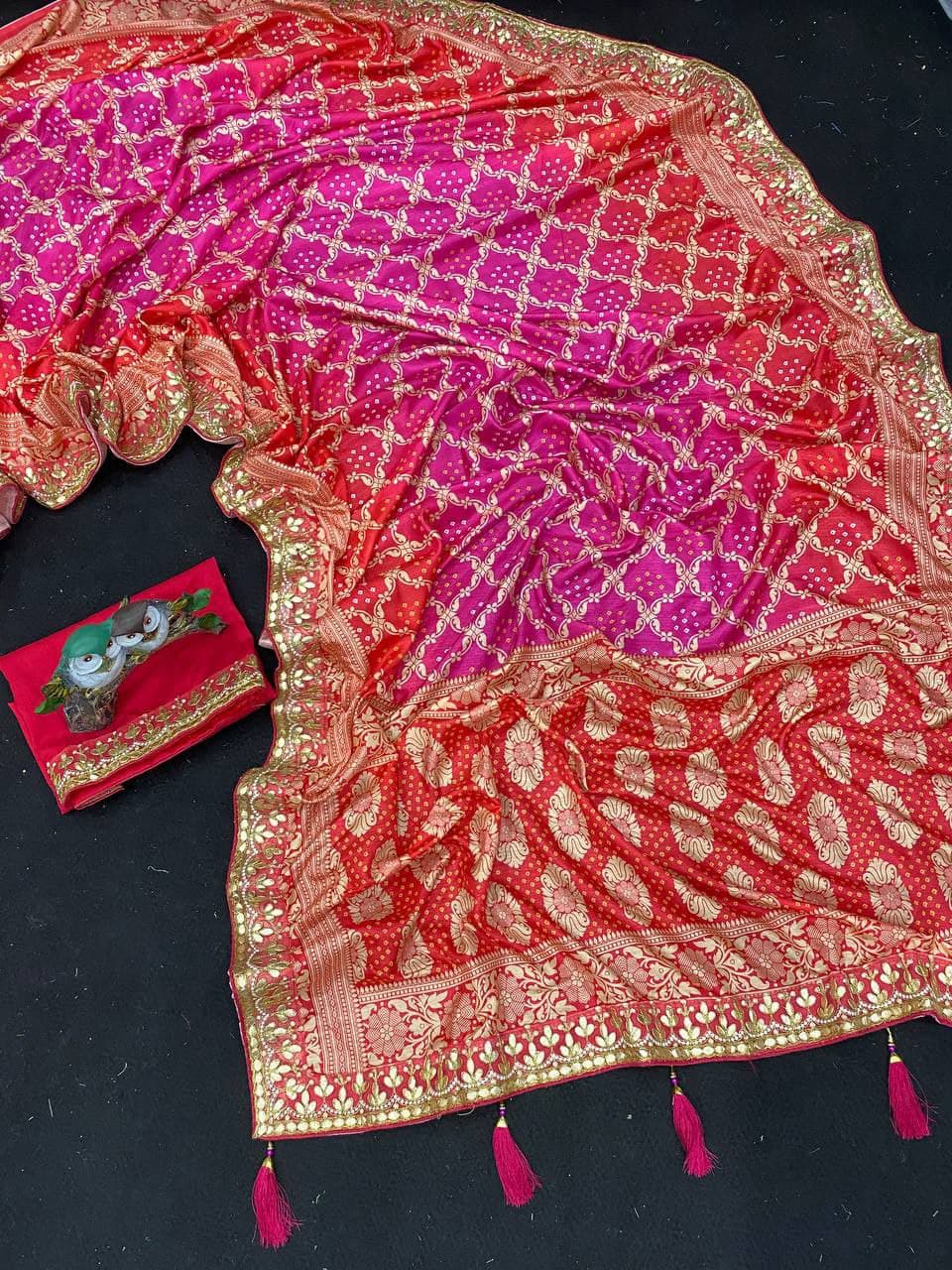 Rani Pink, Pink Saree  In Vichitra Silk With Digital Print