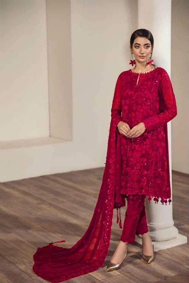Rani Pink Salwar Suit In Georgette Silk With Embroidery Work