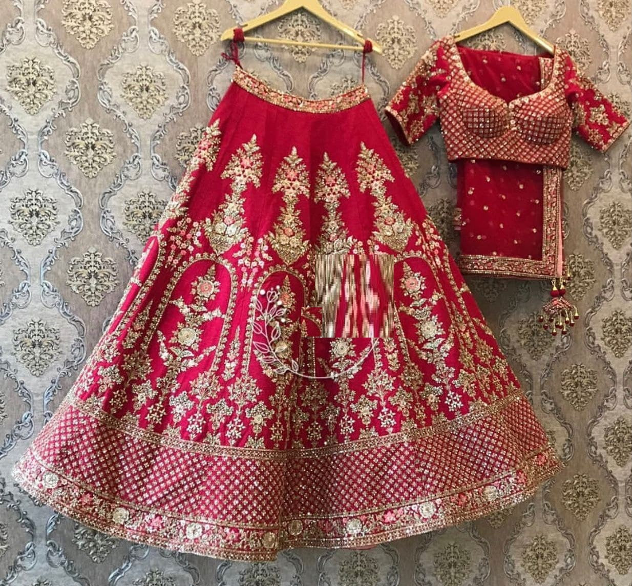 Red Lehenga Choli In Heavy Malai Silk With Cording Embroidery Work