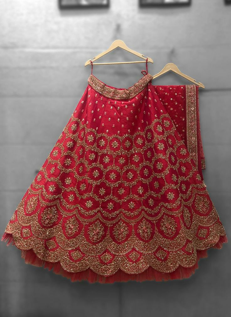 Red Lehenga Choli In Malai Satin Silk With Embroidery Work